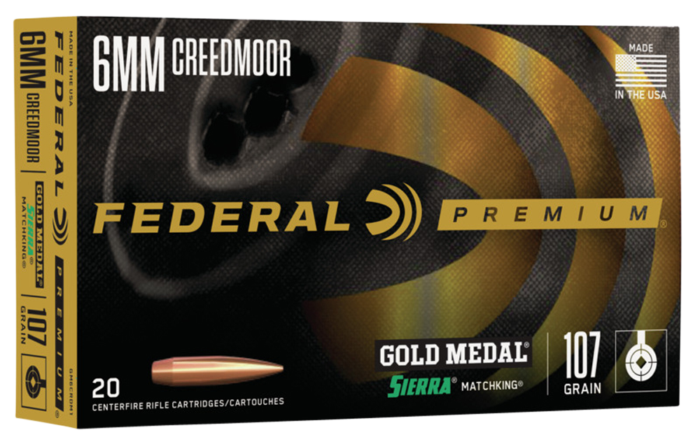 Federal Premium Gold Medal Rifle Ammunition GM6CRDM1, 6MM Creedmoor, Sierra MatchKing, 107 GR, 3000 fps, 20 Rd/Bx