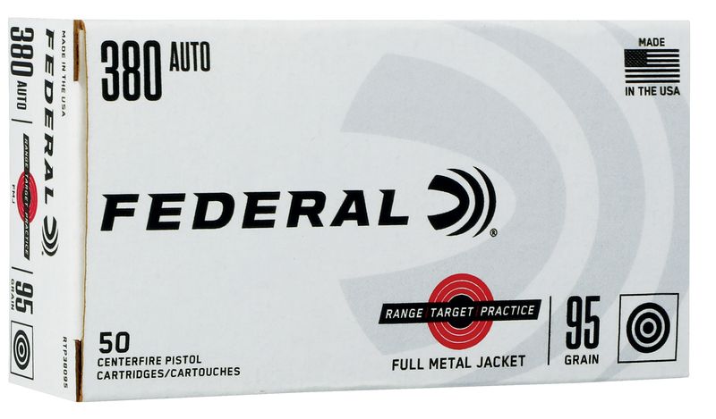 Federal Range Target Practice Handgun Ammunition RTP38095, 380 ACP, Full Metal Jacket, 95 Gr, 980 fps, 50 Rd/bx