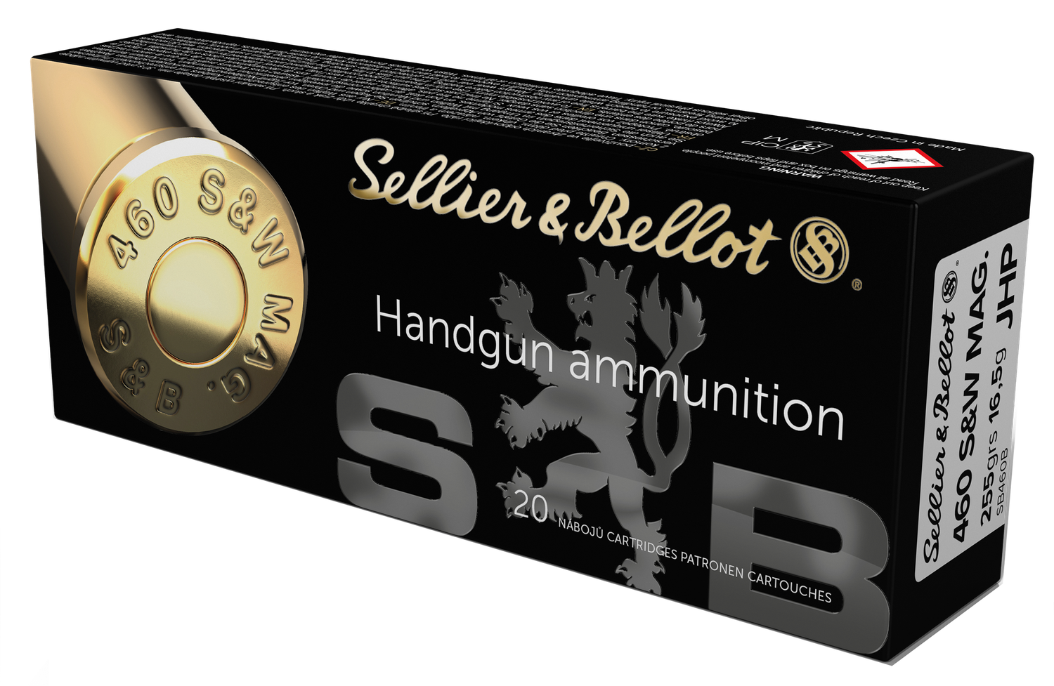 Sellier & Bellot Handgun Ammunition SB460B, 460 S&W Magnum, JHP, 255 GR, 1759 fps, 20 Rd/bx