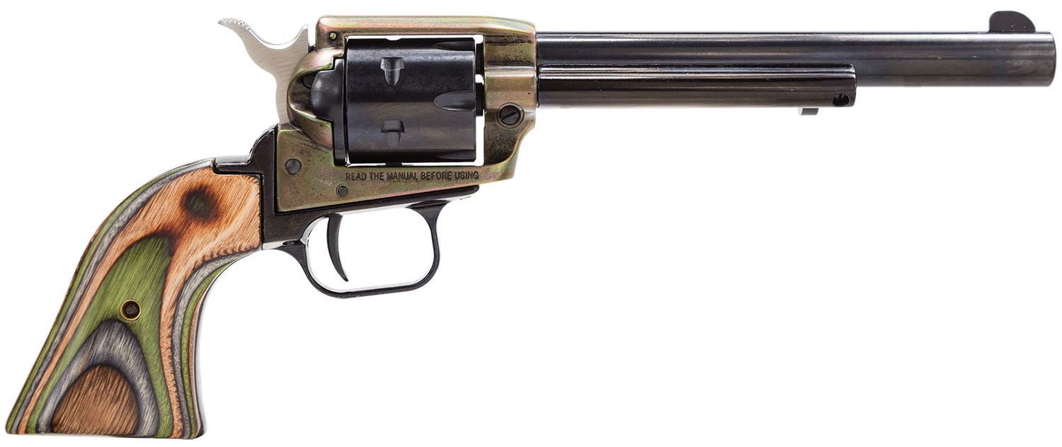Heritage Rough Rider Small bore Single Action Revolver RR22CH6, 22 Long Rifle, 6.5", Camo Laminate Grips, Case Hardened Finish, 6 Rds