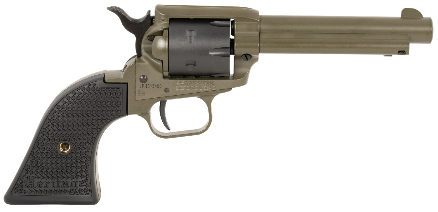 Heritage Rough Rider Revolver RR22T4, 22 LR, 4.75", Black Star Polymer Grips, OD Green Cerakote Finish, 6 Rds