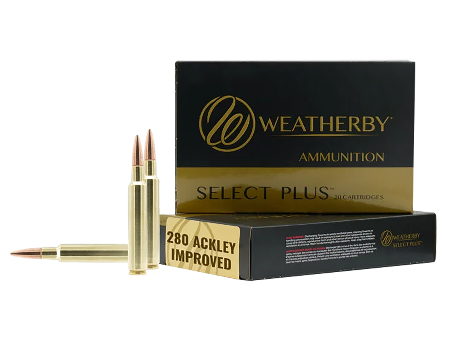 Weatherby Select Plus Rifle Ammunition R280A168CHH, 280 Ackley Improved, JHP, 168 gr, 20 Rd/Bx