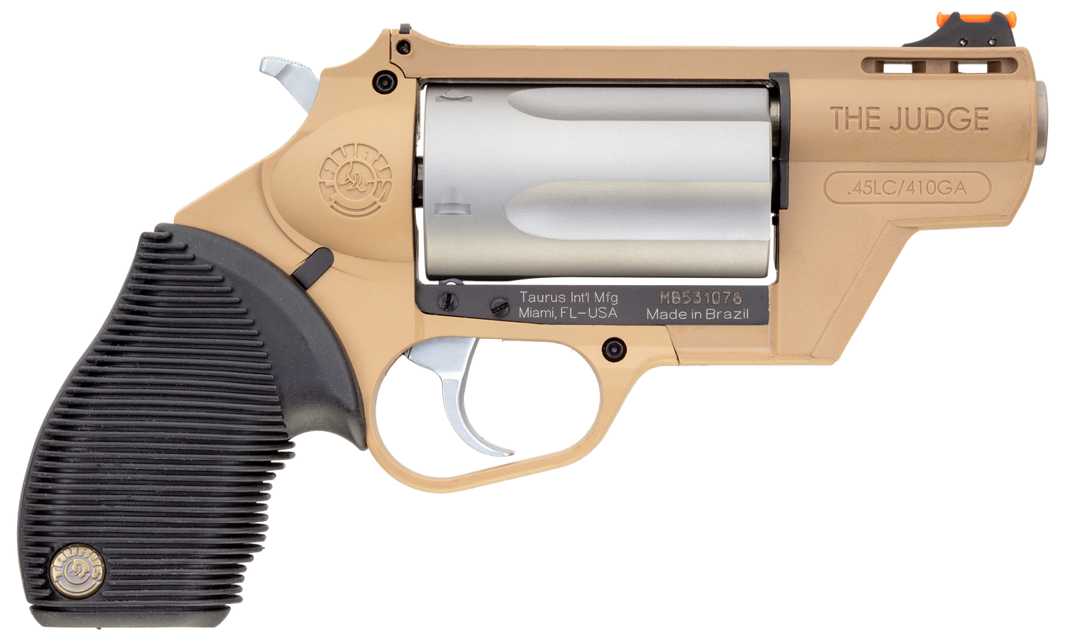 Taurus Judge Public Defender Revolver 2441029FDE, 410 Gauge/45 Long Colt, 2.5", Ribber Grip, FDE Finish, 5 Rd