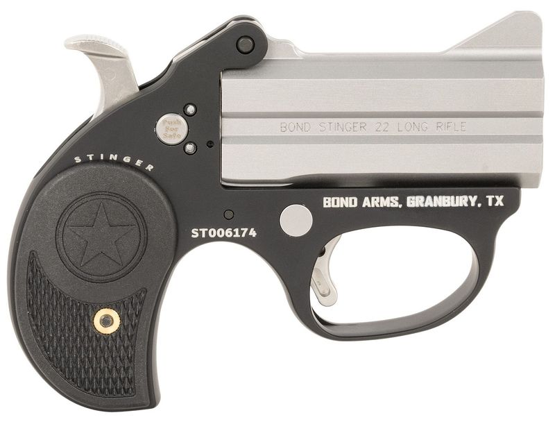 Bond Arms Stinger Derringer BASL380, 380 ACP, 3 in, Black Rubber Grip, Matte Stainless Finish, 2 Rds