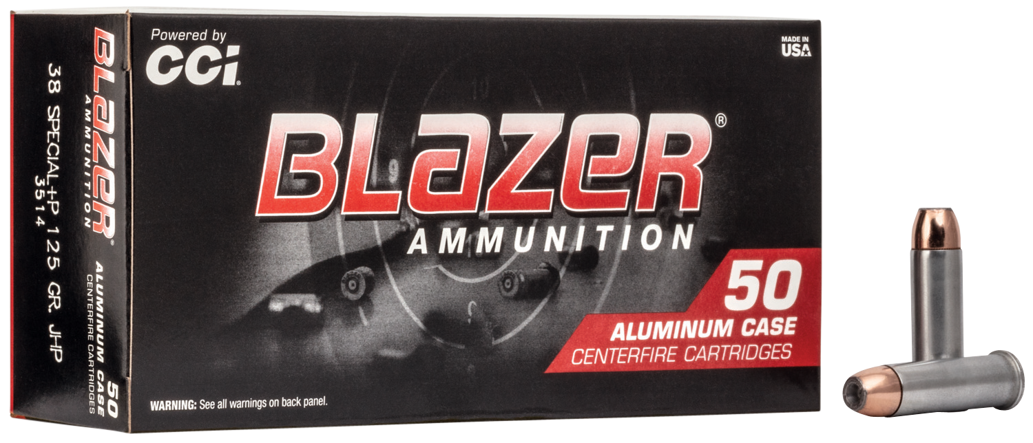 CCI Blazer Handgun Ammunition 3514, 38 Special +P, Jacketed Hollow Point (JHP), 125 GR, 945 fps, 50 Rd/bx