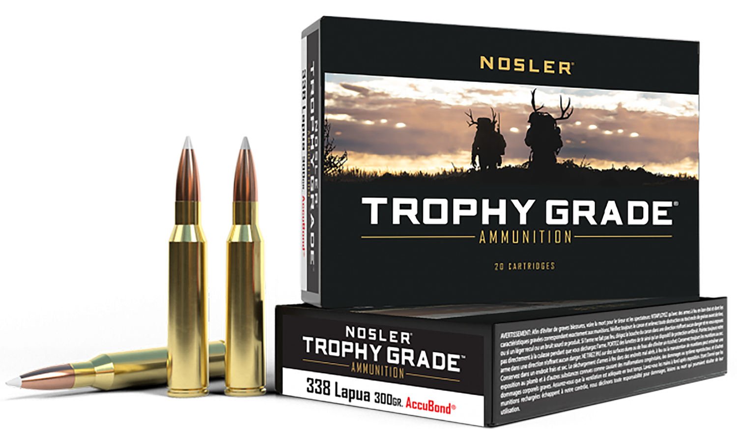Nosler Trophy Grade Rifle Ammunition 49323, 338 Lapua Magnum, AccuBond, 300 GR, 2650 fps, 20 Rd/Bx