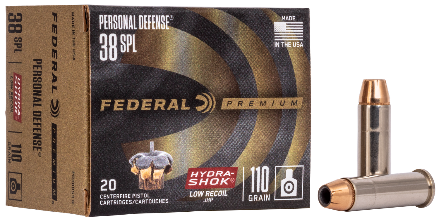 Federal Premium Personal Defense Handgun Ammunition PD38HS3H, 38 Special, Hydra-Shok JHP (JHP), 110 GR, 980 fps, 20 Rd/bx