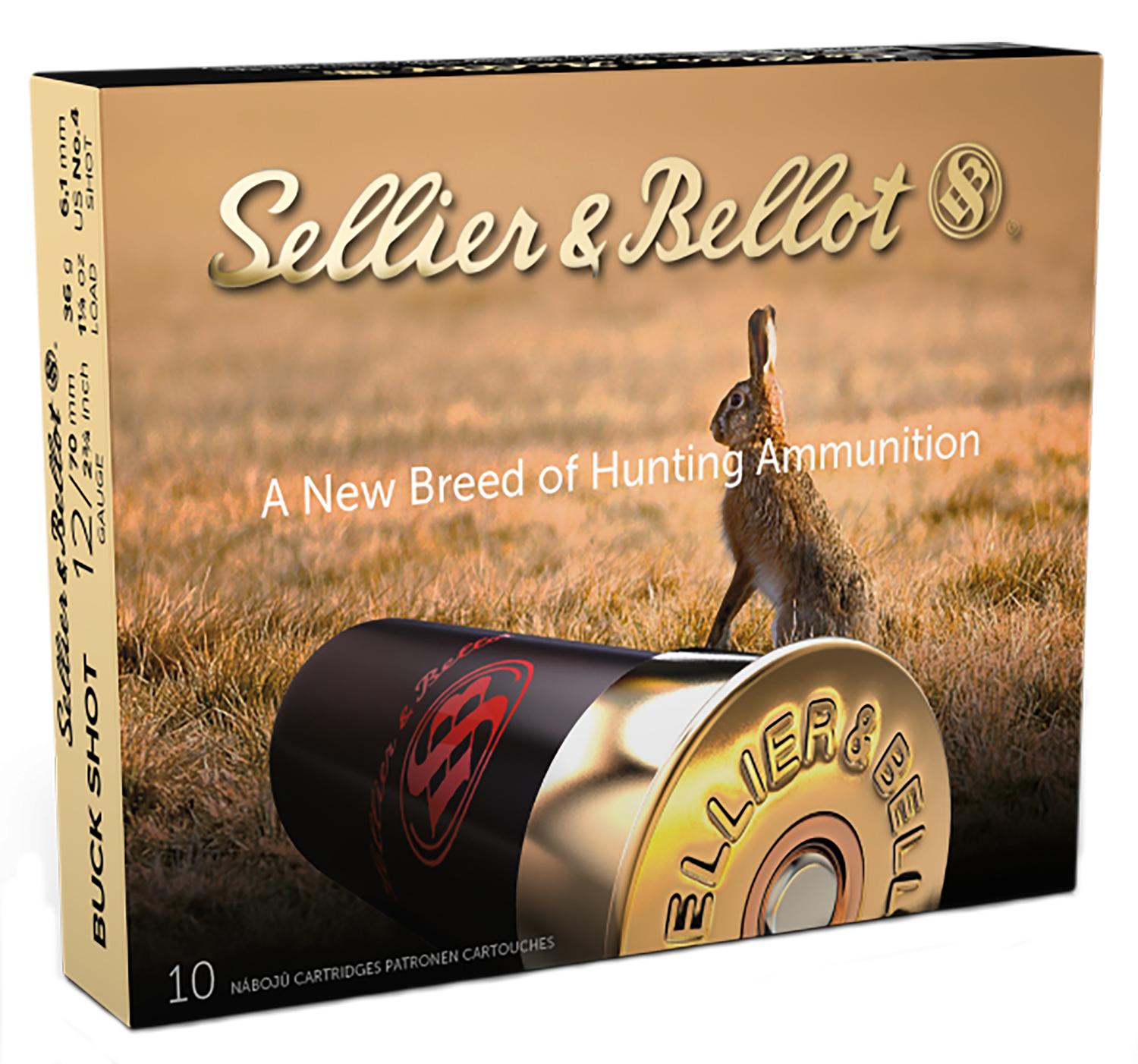 Sellier & Bellot Shotgun Ammuntion SB12BSD, 12 Gauge, 2-3/4", 27 Pellets, #4 Lead Buckshot, 10 Rd/bx