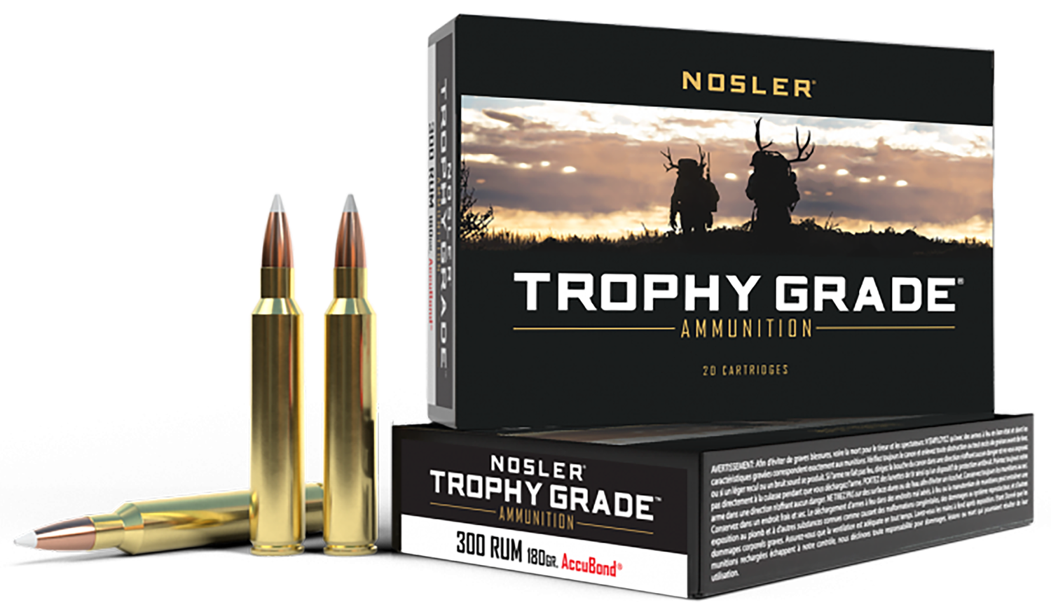Nosler Trophy Grade Rifle Ammunition 60065, 300 Remington Ultra Mag, AccuBond, 180 GR, 3250 fps, 20 Rd/bx