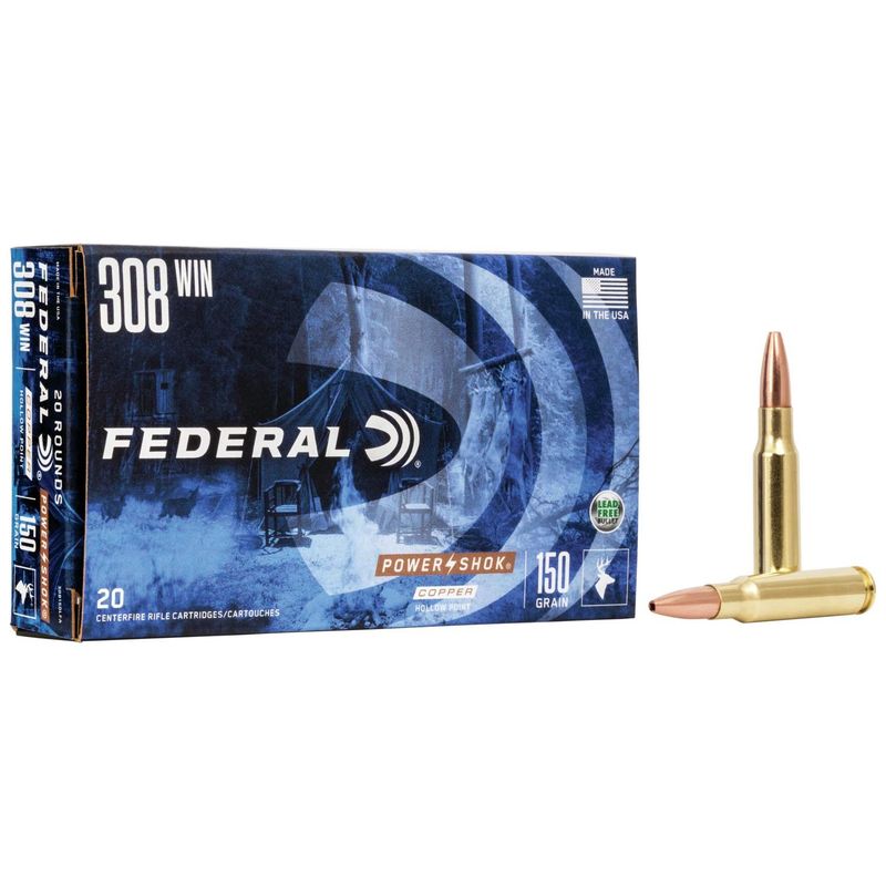 Federal PowerShok Lead Free Rifle Ammunition 308150LFA, 308 Winchester, Copper, 150 GR, 20 Rd/Bx