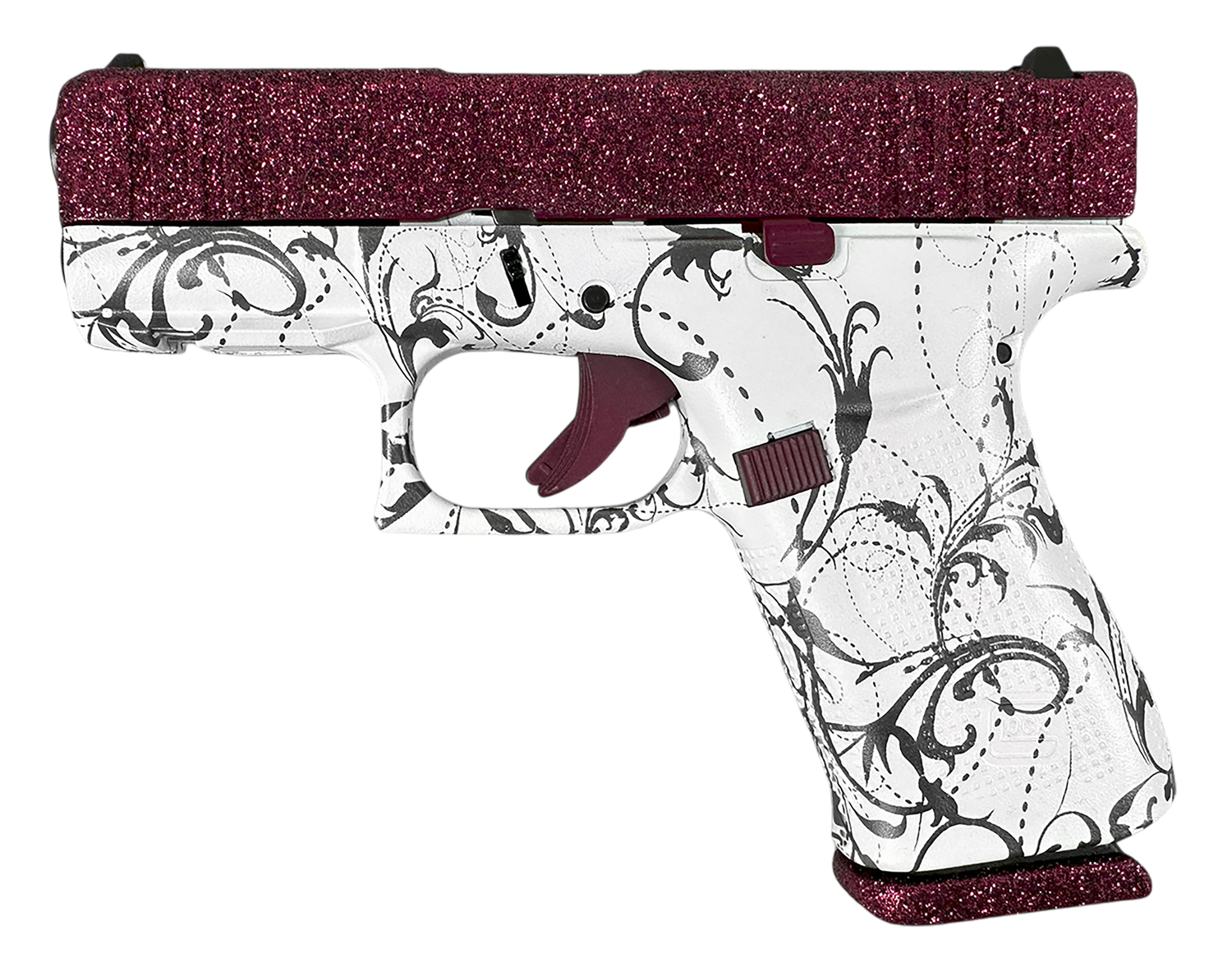 Glock G43X MOS Pistol PX4350204NBCP, 9mm, 3.41in, Textured Polymer Grips, Black & White Paisley Finish, 10 Rds