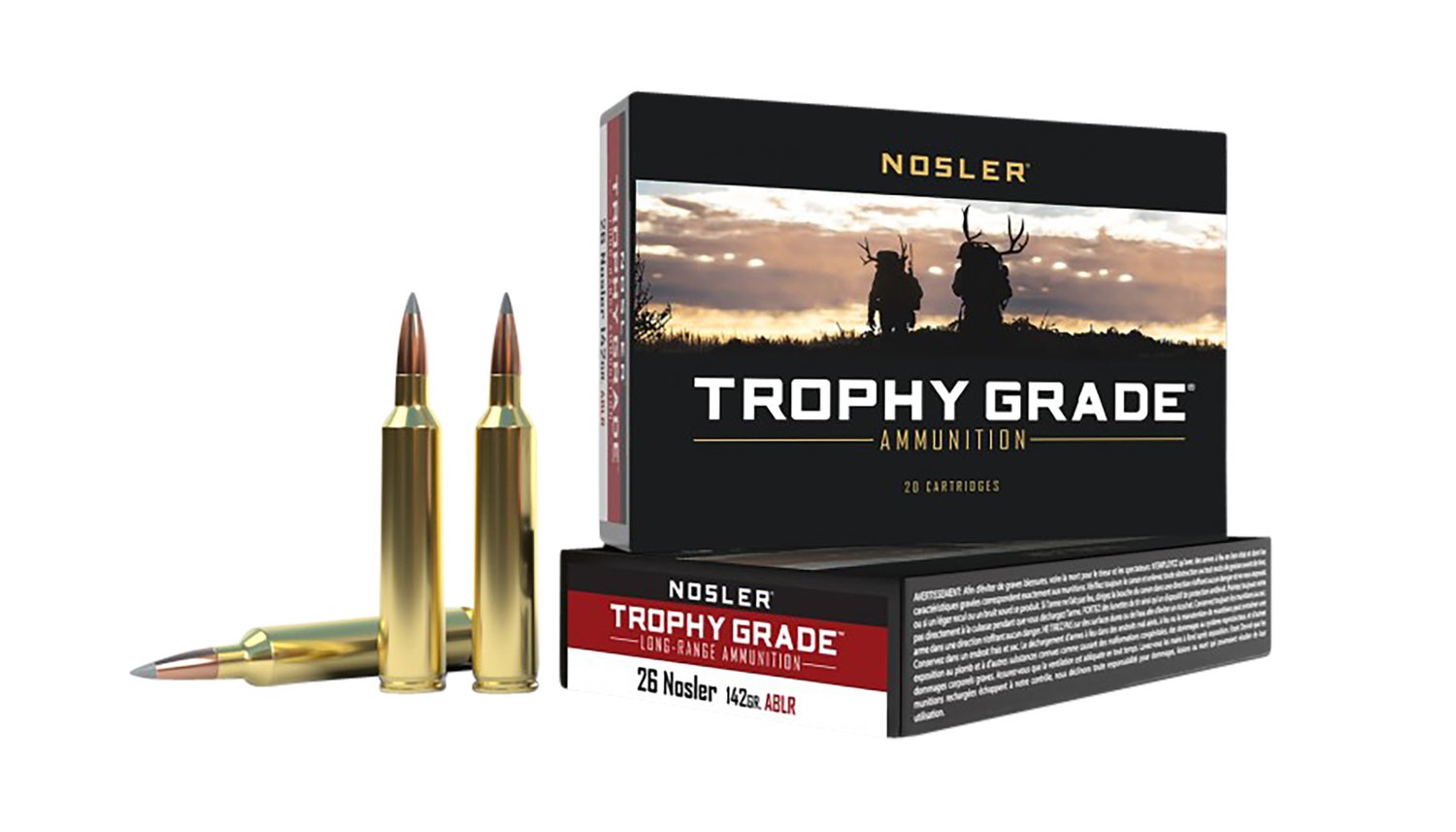 Nosler Trophy Grade Rifle Ammunition 60122, 26 Nosler, AccuBond Long Range,142 GR, 3300 fps, 20 Rd/Bx