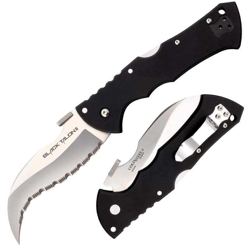 Cold Steel Black Talon II Folding Knive, Hawkbill, Serrated Edge (21BS)