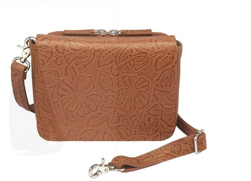 Gun Tote'n Mamas Cross Body Organizer (GTM-15TLD/TN) Fits Small Pistols & Revolvers, Ambidextrous Hand, Tan Cowhide
