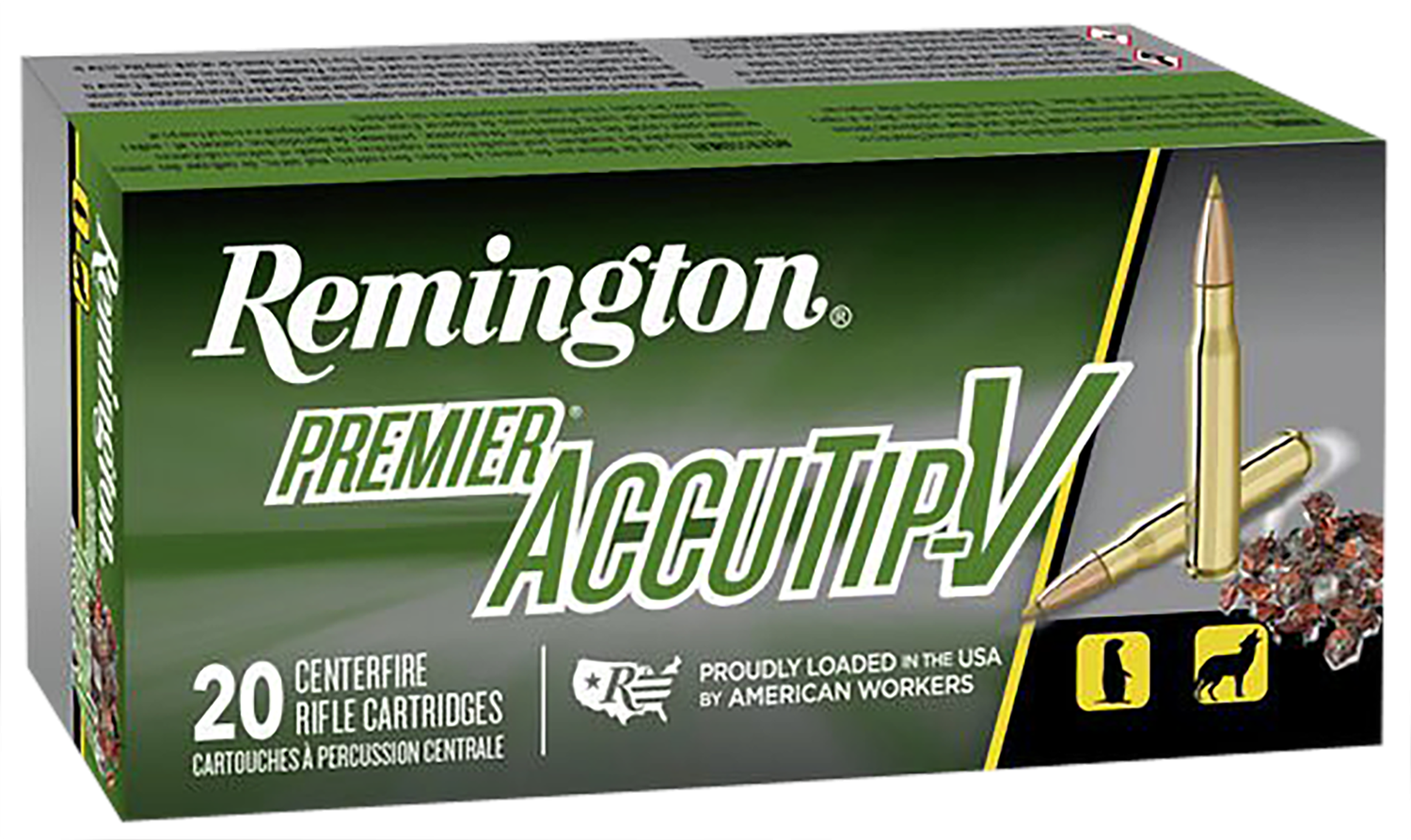 Remington Premier Accutip Rifle Ammunition PRA222RB, 222 Remington, Accutip-V Boat Tail, 50 GR, 3140 fps, 20 Rd/bx
