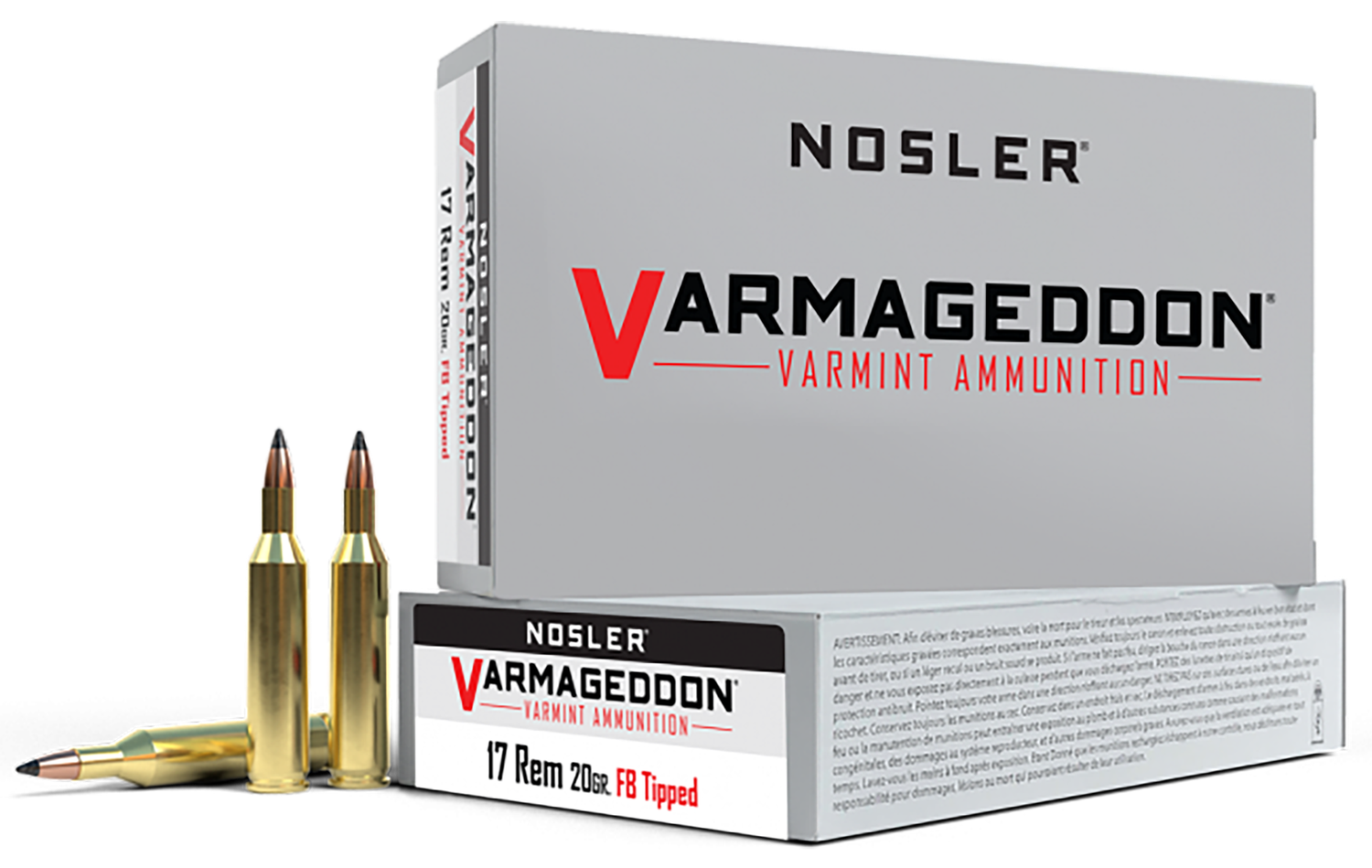 Nosler Varmageddon Ammunition 65105, 17 Remington, Flat Base Tipped, 20 GR, 4200 fps, 20 Rd/bx