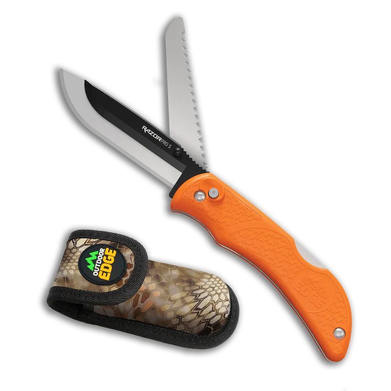 Outdoor Edge Razor Pro S Folding Knife w/Plain Edge & Bone Saw, Orange Handle (RSB356C)