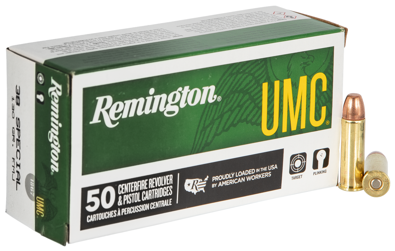 Remington UMC Handgun Ammunition L38S11, 38 Special, Metal Case (MC), 130 GR, 790 fps, 50 Rd/bx