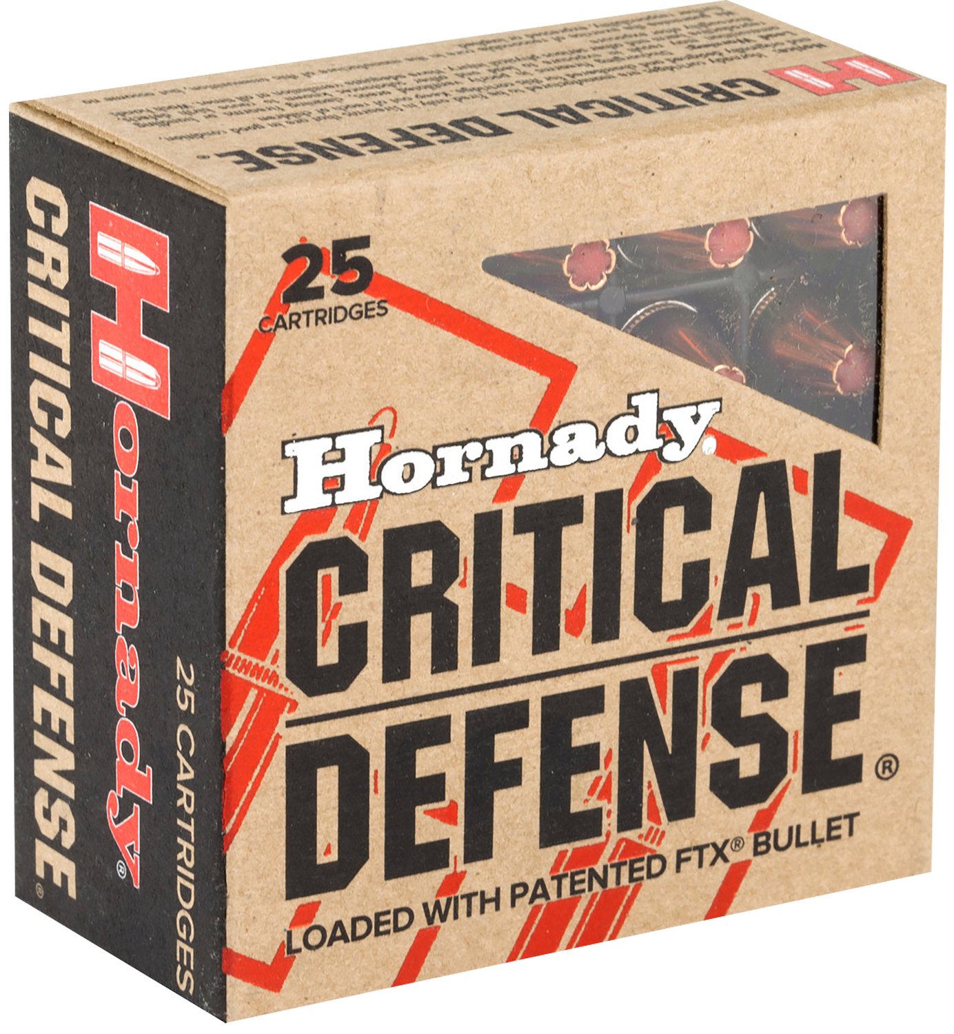 Hornady Critical Defense Pistol Ammunition 90250, 9mm, 115 GR, Flex Tip eXpanding (FTX), 25 Rd/Bx