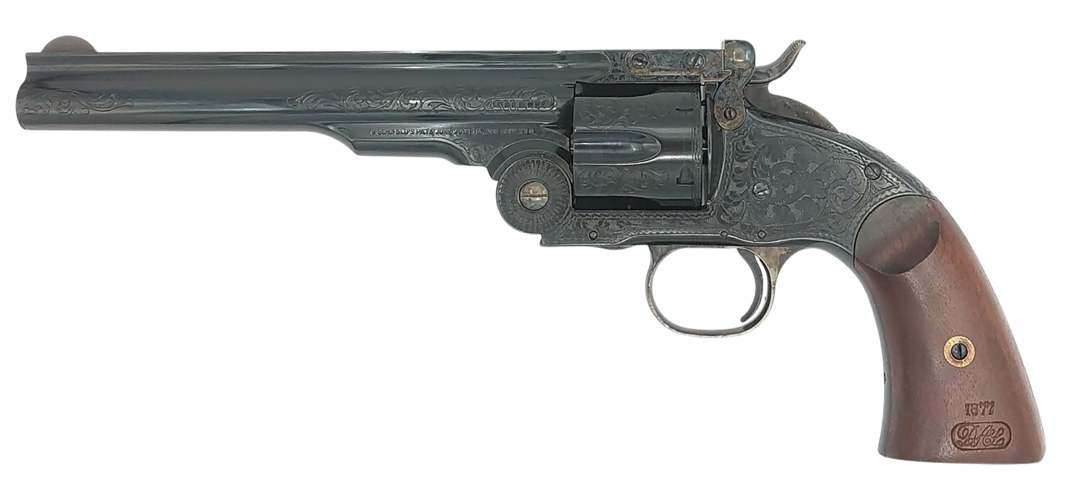 Taylors Schofield Top  Break Revolver 550652, 44-40 Win, 7", Walnut Grips, Blued Engraved Finish, 6 Rds