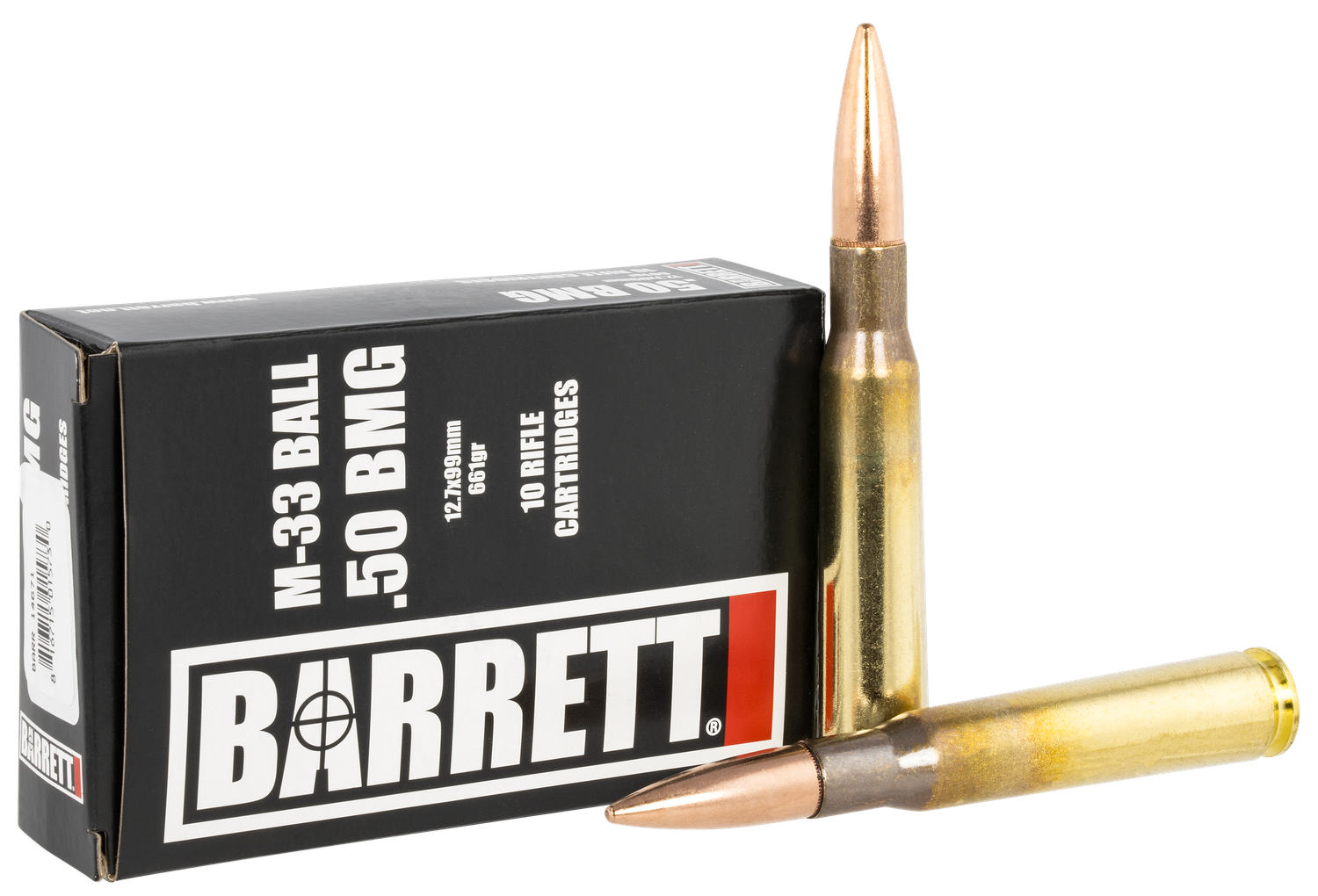 Barrett Rifle Ammunition 14671, 50 BMG, M33 Ball, 661 gr, 2800 fps, 10 Rd/Bx