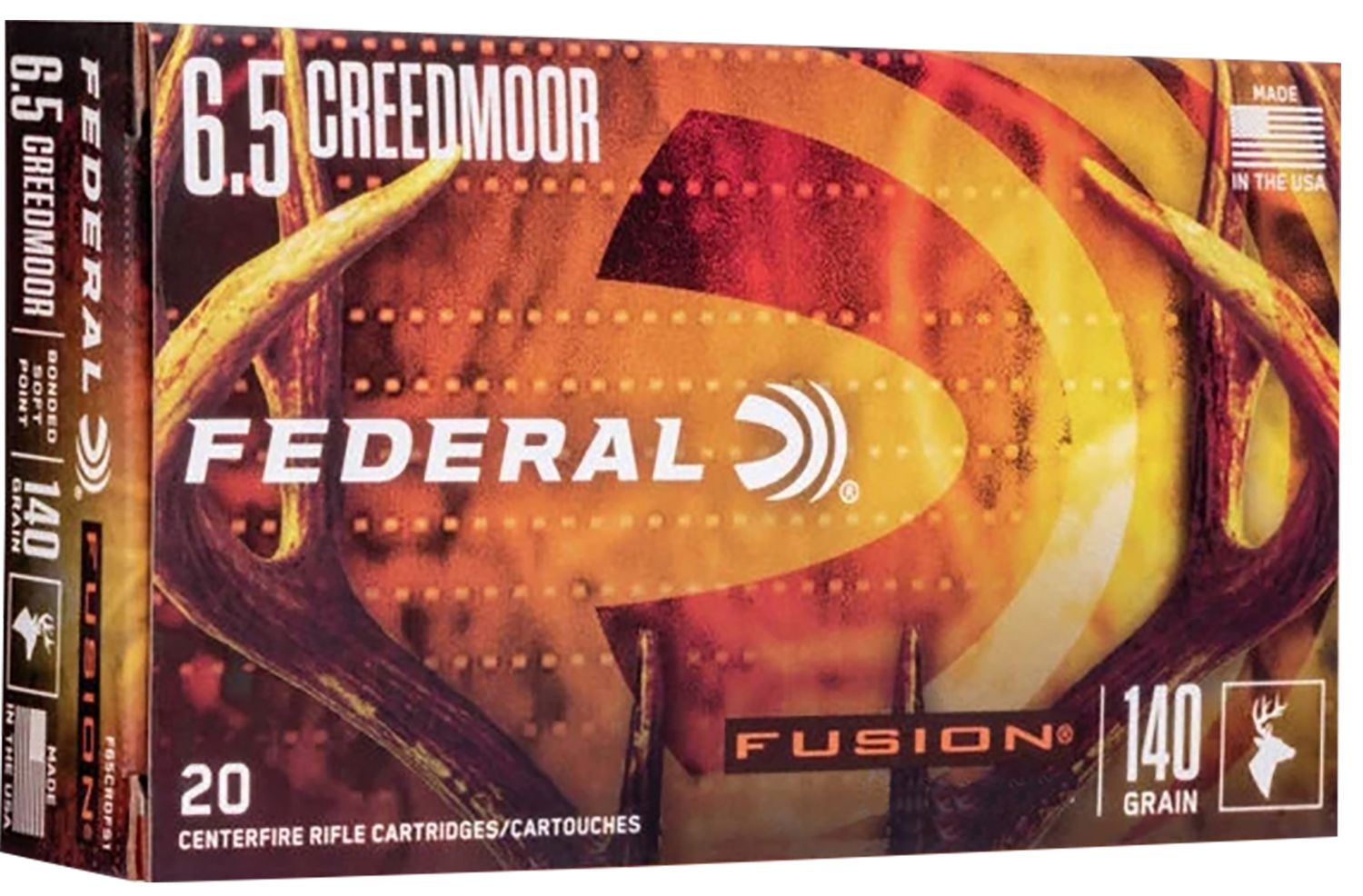 Federal Fusion Rifle Ammunition F65CRDTFS1, 6.5 Creedmoor, Bonded Soft Point, 140 GR, 2715 fps, 20 Rd/Bx