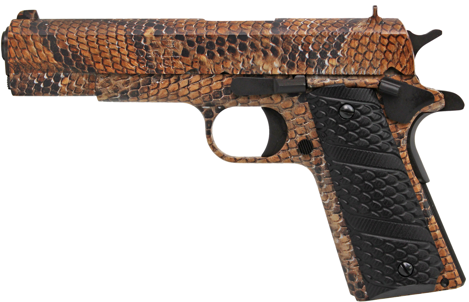 Iver Johnson 1911 A1 Rattlesnake Pistol 1911A1, 45 ACP, 5in, Black Dymondwood Snakeskin, Rattlesnake Hydrographic Finish, 8 Rds