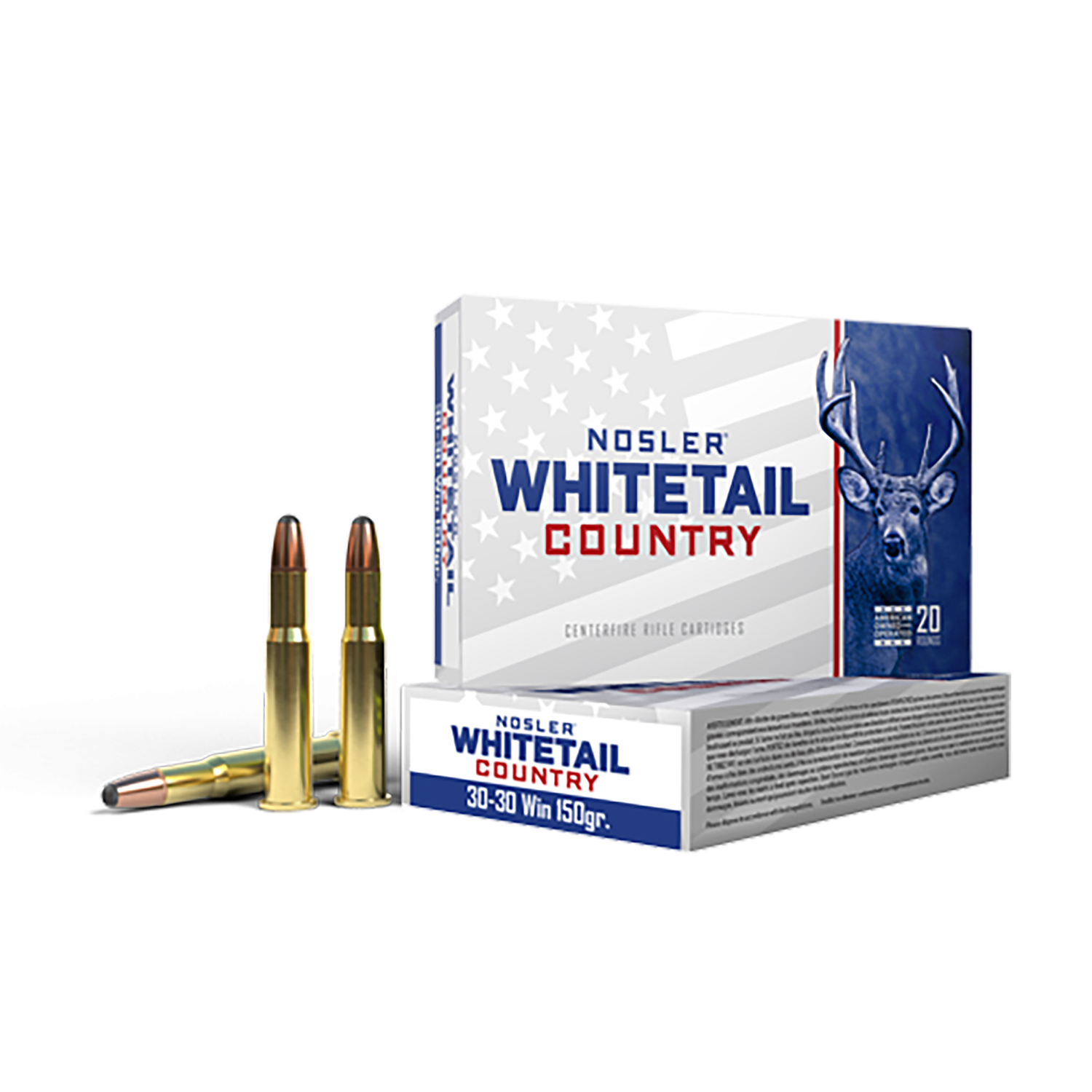 Nosler Whitetail Country Rifle Ammunition 40135, 30-30 Win, Spitzer Boat Tail, 150 gr, 20 Rd/Bx