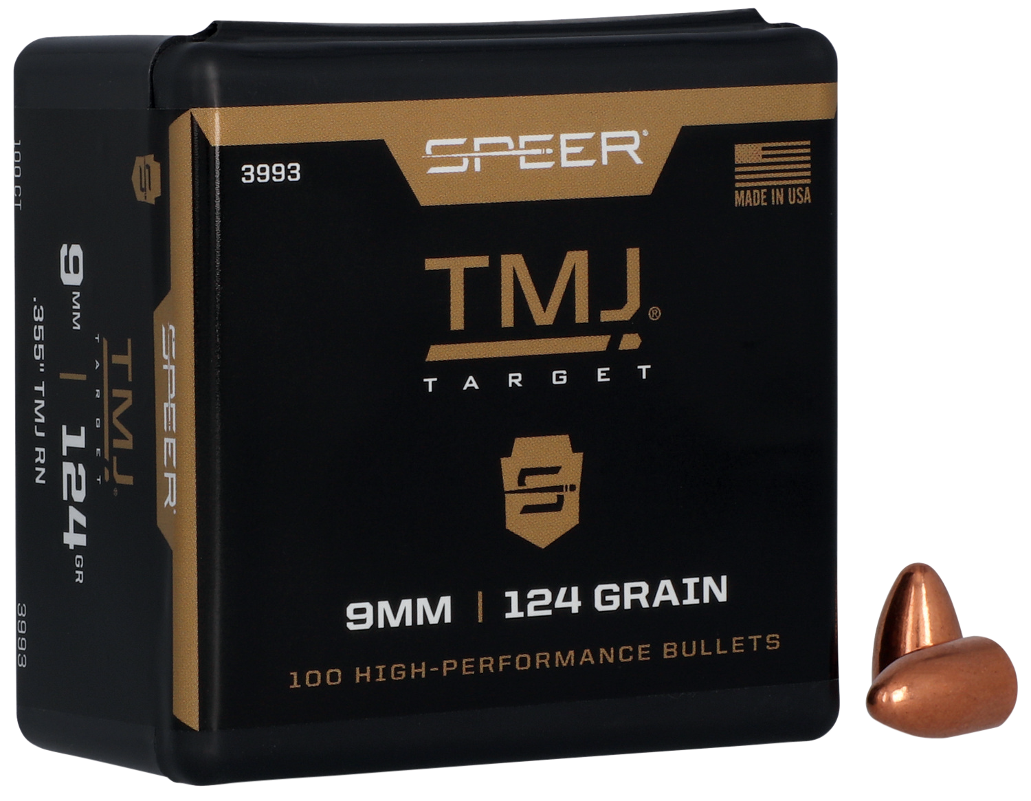 Speer 9MM Caliber 124 Grain Encased Core Full Metal Jacket 100/Box (3993), Not Loaded