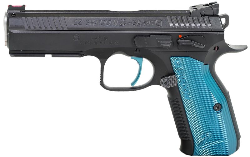 CZ-USA Shadow 2 Pistol 91044, 9mm Luger, 4.89in, Blue Checkered Aluminum, Black Polycoat Finish, 17 Rds
