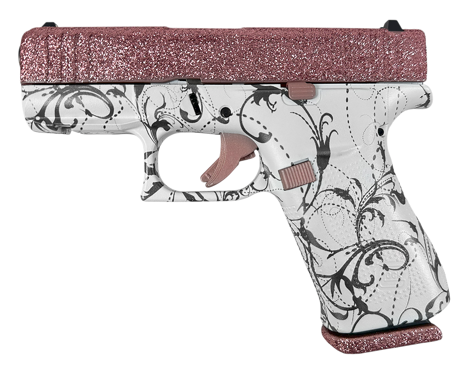 Glock G43X MOS Pistol PX4350204NRGP, 9mm, 3.41in, Textured Polymer Grips, Black & White Paisley Finish, 10 Rds