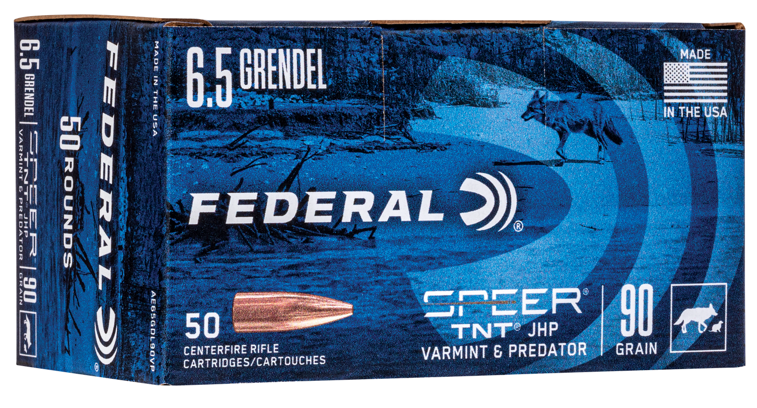 Federal American Eagle Varmint & Predator Rifle Ammunition AE65GDL90VP, 6.5 Grendel, JHP, 90 GR, 3000 fps, 50 Rd/Bx