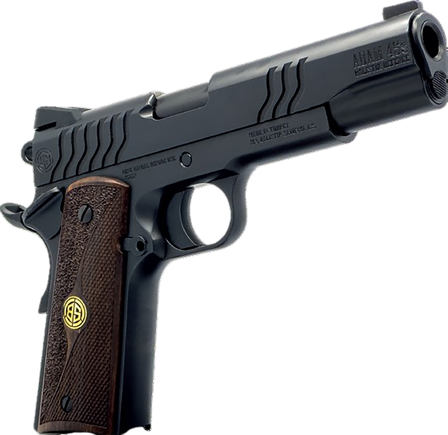 Dickinson 1911 Adam Pistol DKSN9BS, 45 ACP, 4.37in, Wood Grips, Shiny Black Finish, 8 Rds