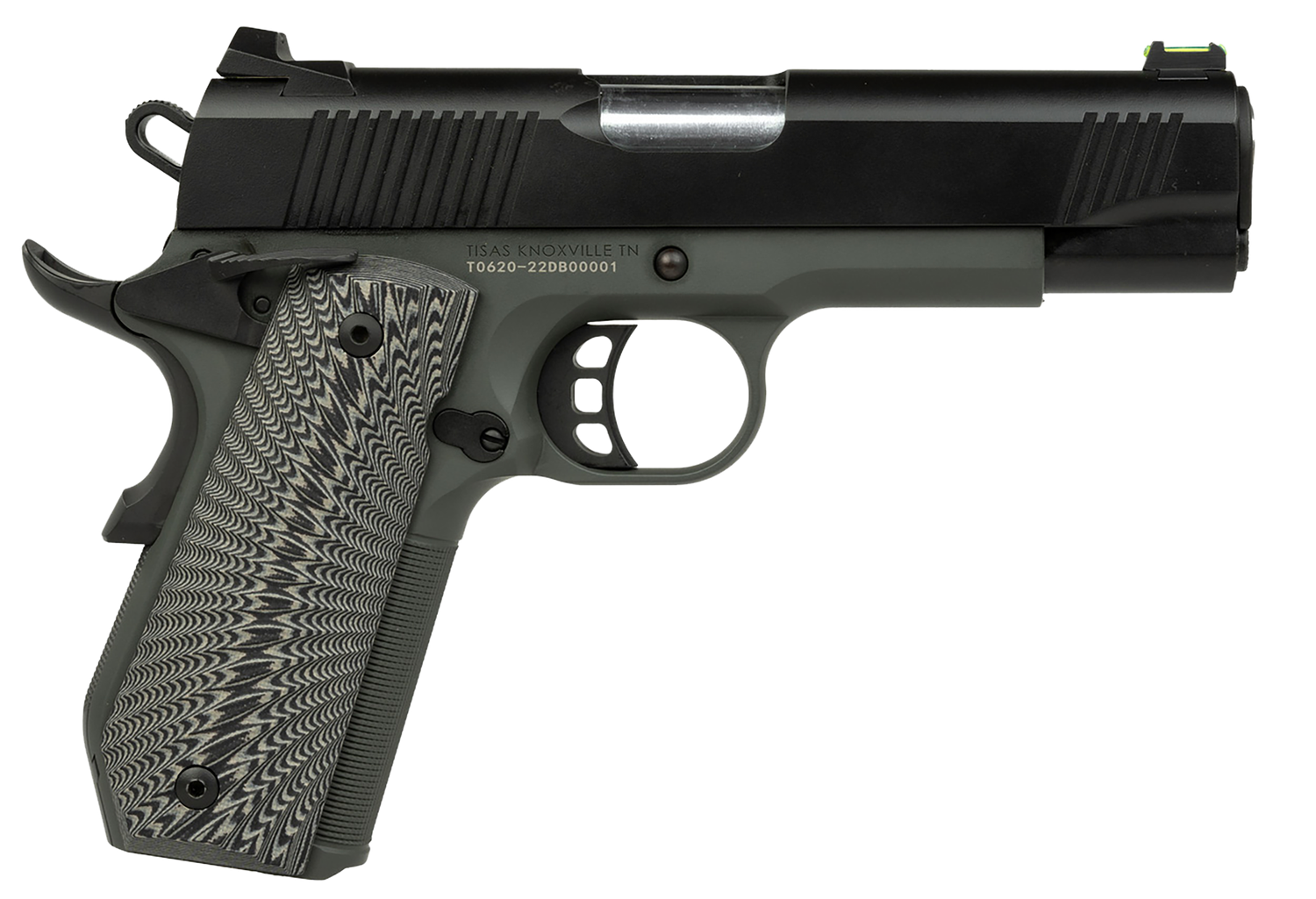 Tisas 1911 Yukon Pistol 10100802, 10mm Auto, 4.25in, Black Sunburst G10, Dark Gray Cerakote Finish, 10 Rds