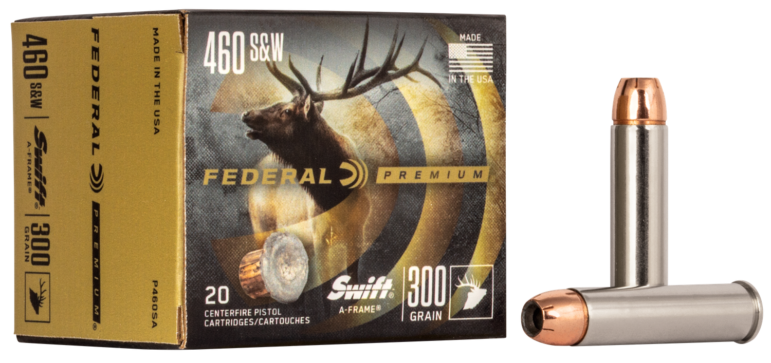 Federal Premium Handgun Cartridge P460SA, 460 S&W Magnum, Swift A-Frame, 300 GR, 1750 fps, 20 Rd/bx