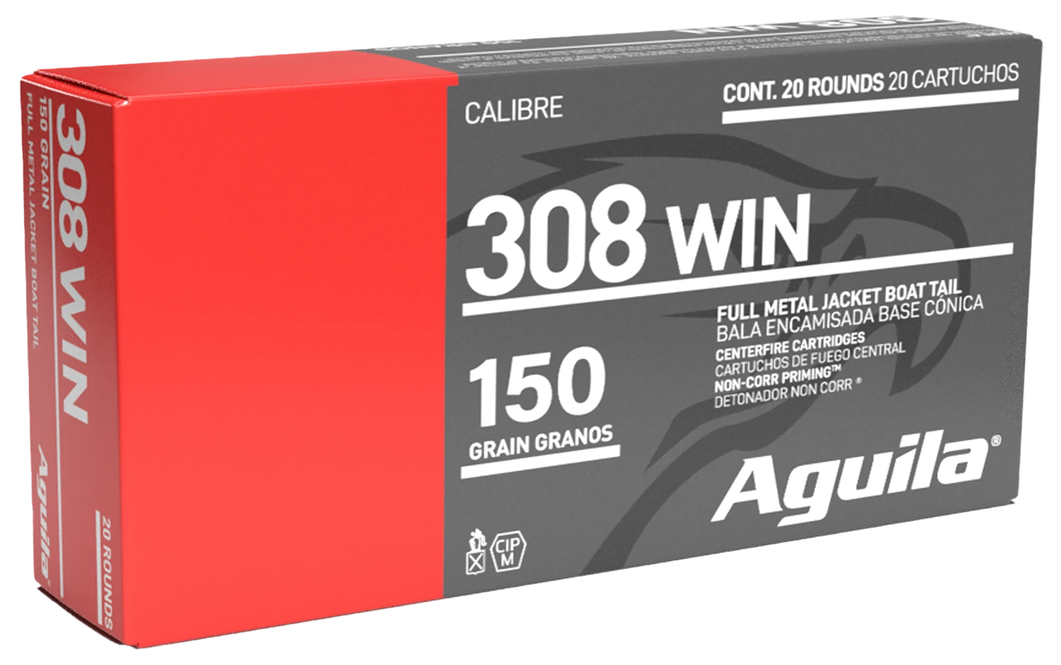 AGUILA Rifle Ammunition 1E308110, 308 Winchester, Full Metal Jacket, 150 GR, 2750 fps, 20 Rdbx