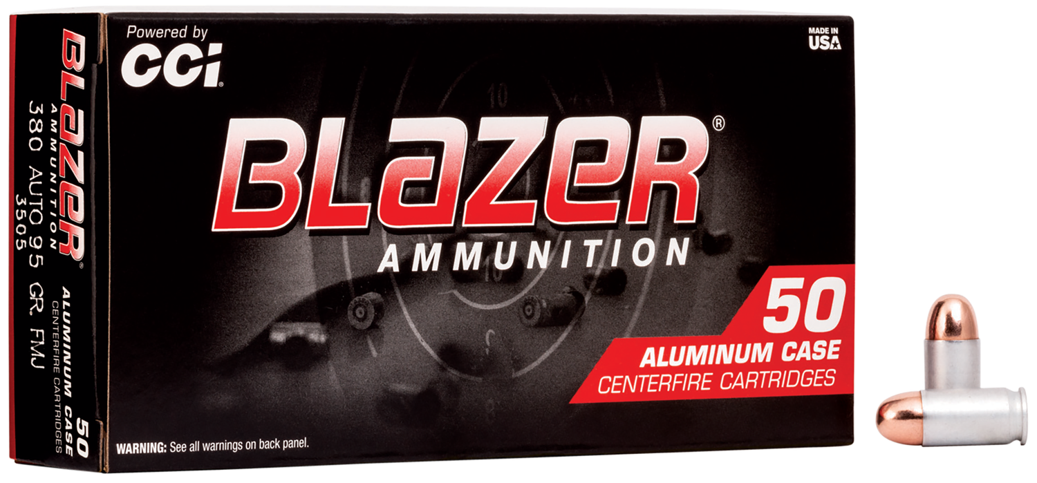 CCI Blazer Handgun Ammunition 3505, 380 ACP, Full Metal Jacket (FMJ), 95 GR, 945 fps, 50 Rd/bx