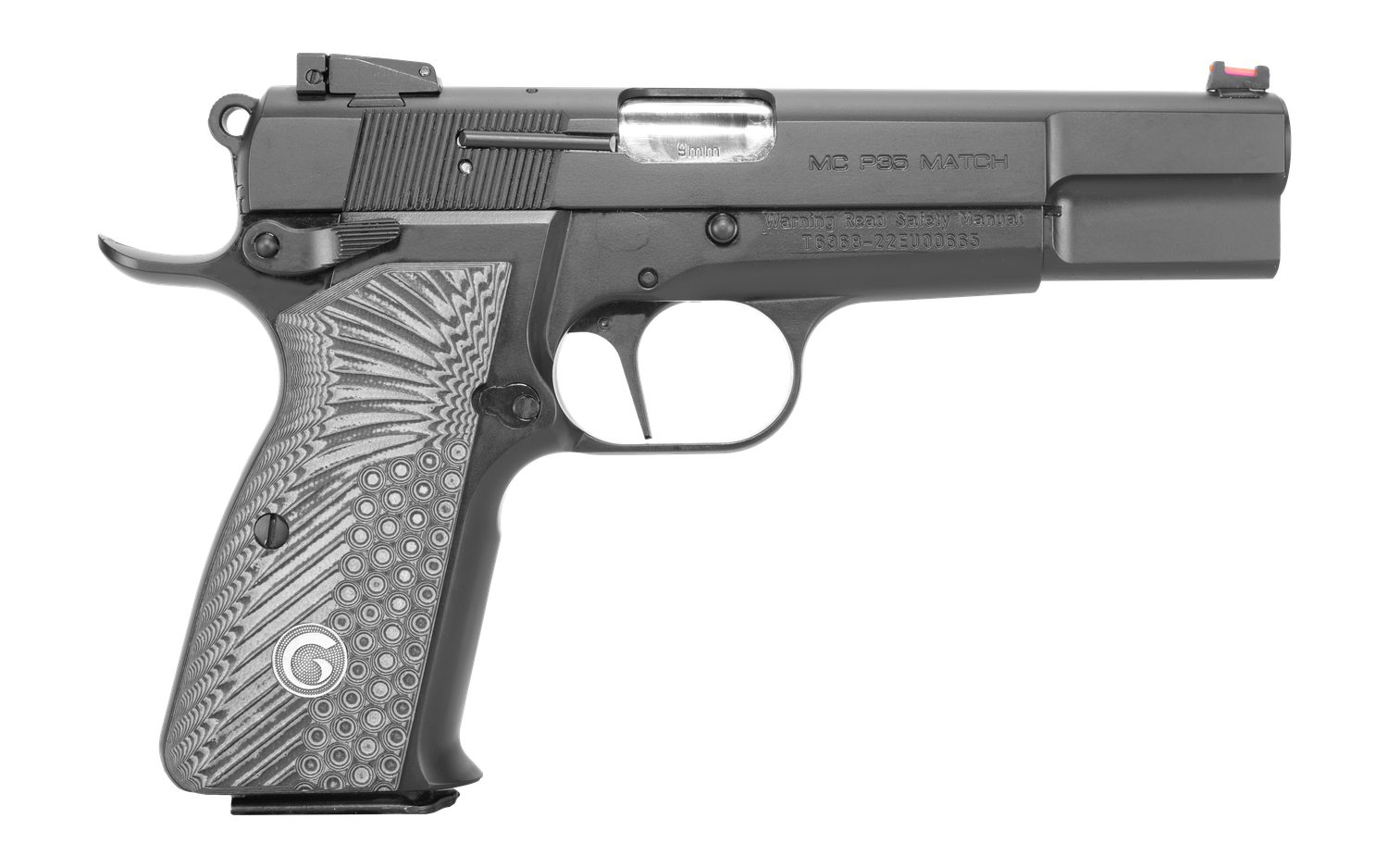 EAA MCP 35 Match Pistol 390465, 9mm Luger, 4.87in, Black/Gray Checkered Grips, Matte Black Finish, 15 Rds