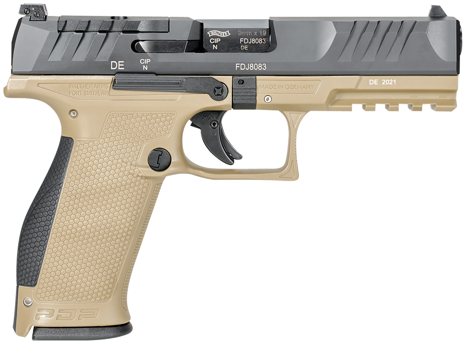 Walther PDP Optic Ready Pistol 2858380, 9mm Luger, 4.50", Duty Textured Polymer Grips, Tan Finish, 18 Rds