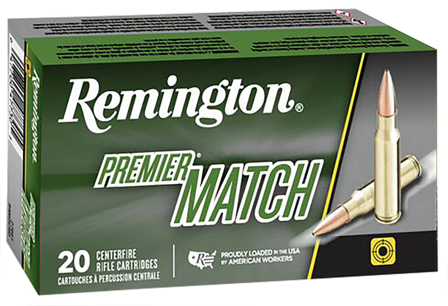 Remington Premier Match Rifle Ammunition RM308W8, 308 Winchester, Boat Tail Hollow Point (HP), 175 GR, 2600 fps, 20 Rd/bx