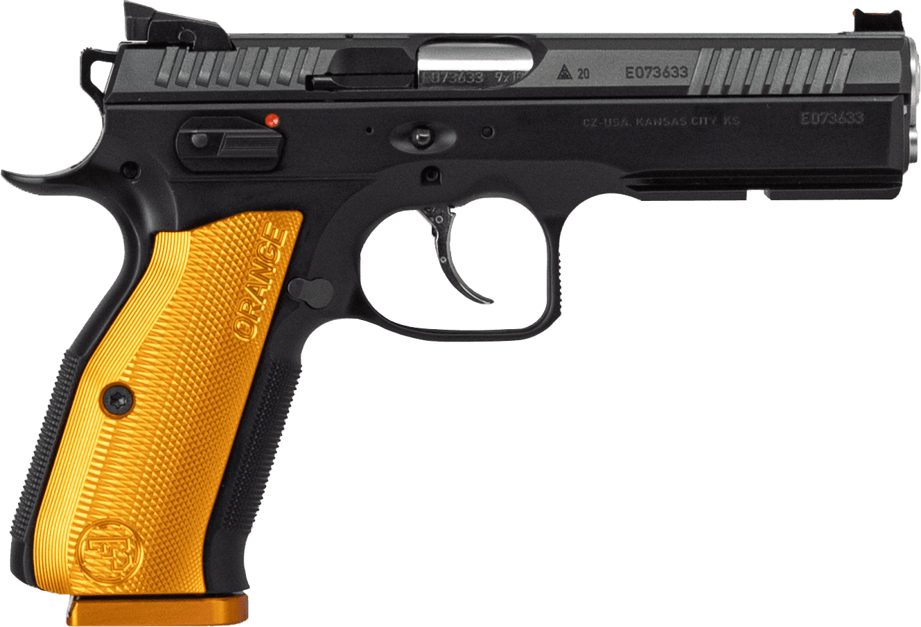 CZ Shadow 2 91248, 9mm Pistol, 4.89", Orange Checkered Aluminum Grips, Black Finish, 19rd