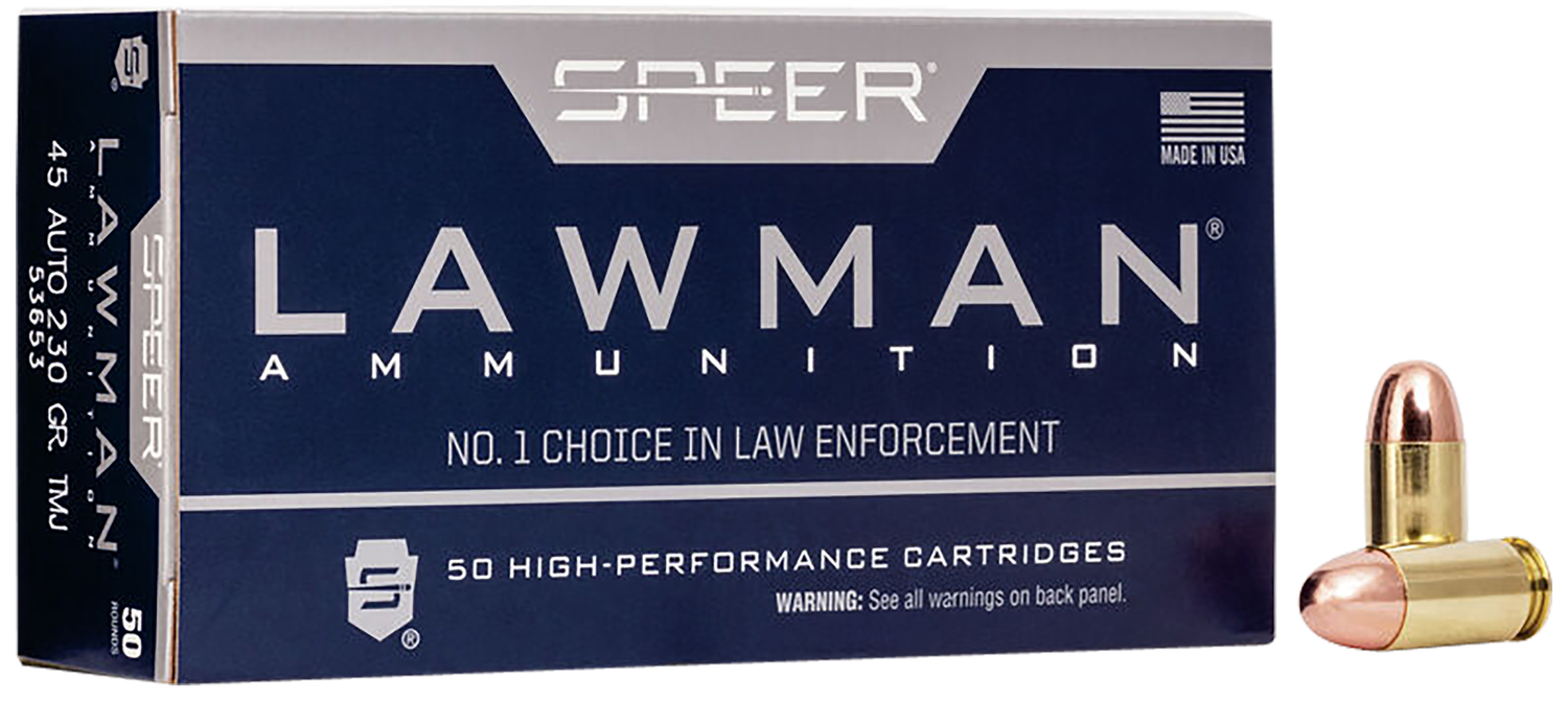 Speer Lawman Handgun Ammunition 53653, 45 ACP, Total Metal Jacket (TMJ), 230 GR, 830 fps, 50 Rd/Bx
