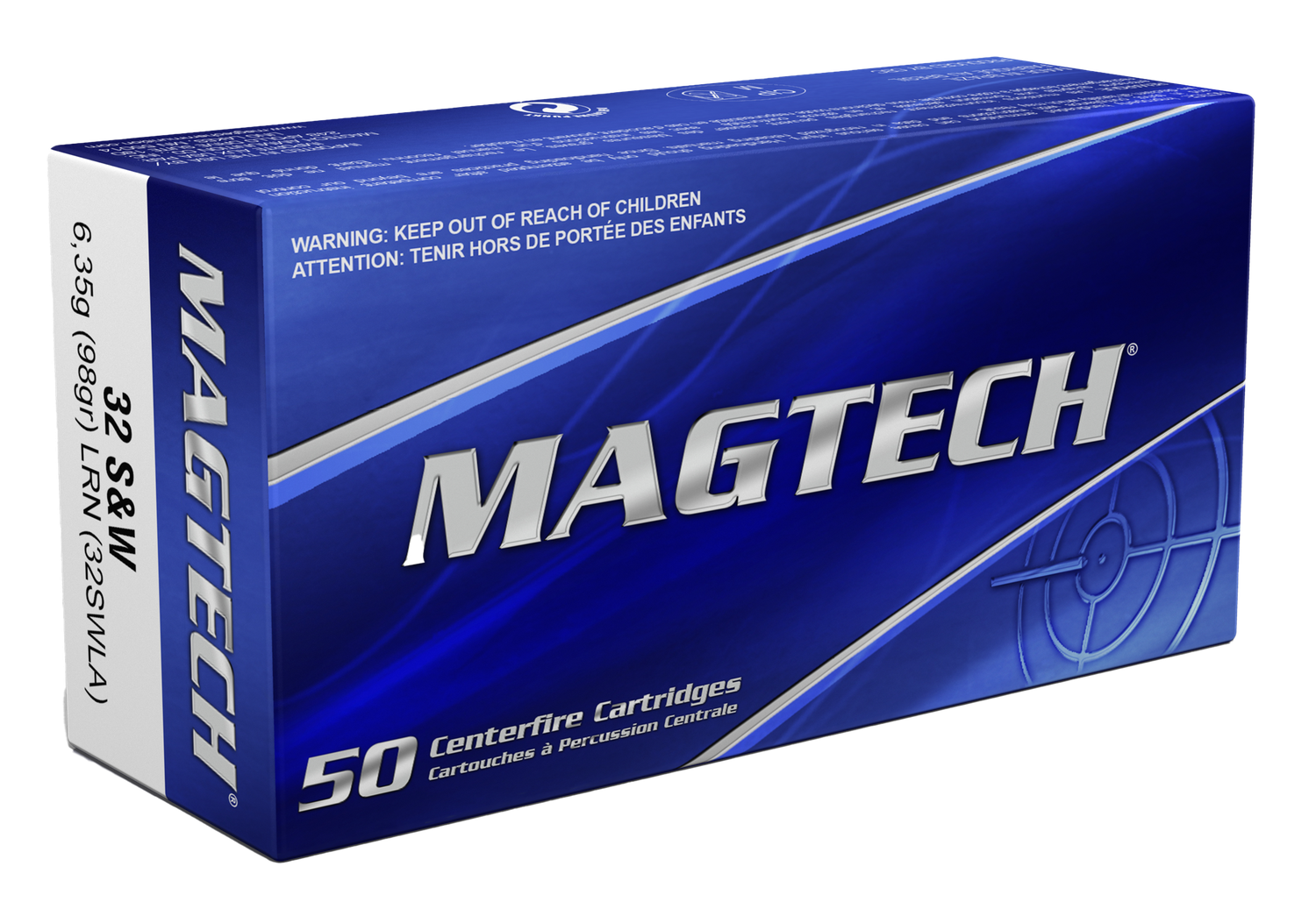 Magtech Sport HuntingPistol Ammunition 32SWLA, 32 S&W Long, Lead Round Nose (RN), 98 GR, 705 fps, 50 Rd/bx