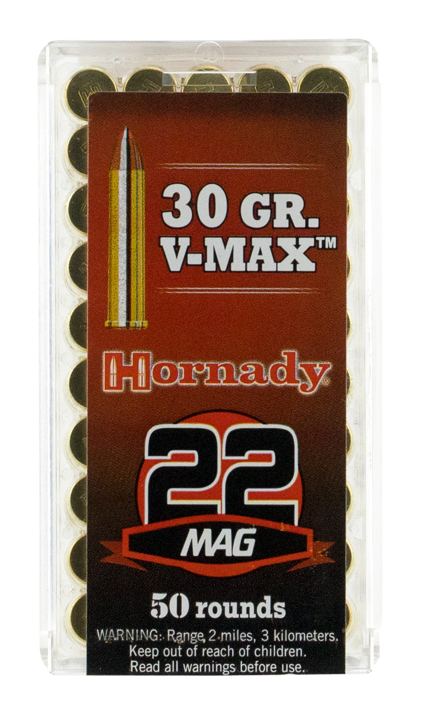 Hornady Varmint Express Rimfire Ammunition 83202, 22 Magnum (WMR), V-Max, 30 GR, 2200 fps, 50 Rd/bx