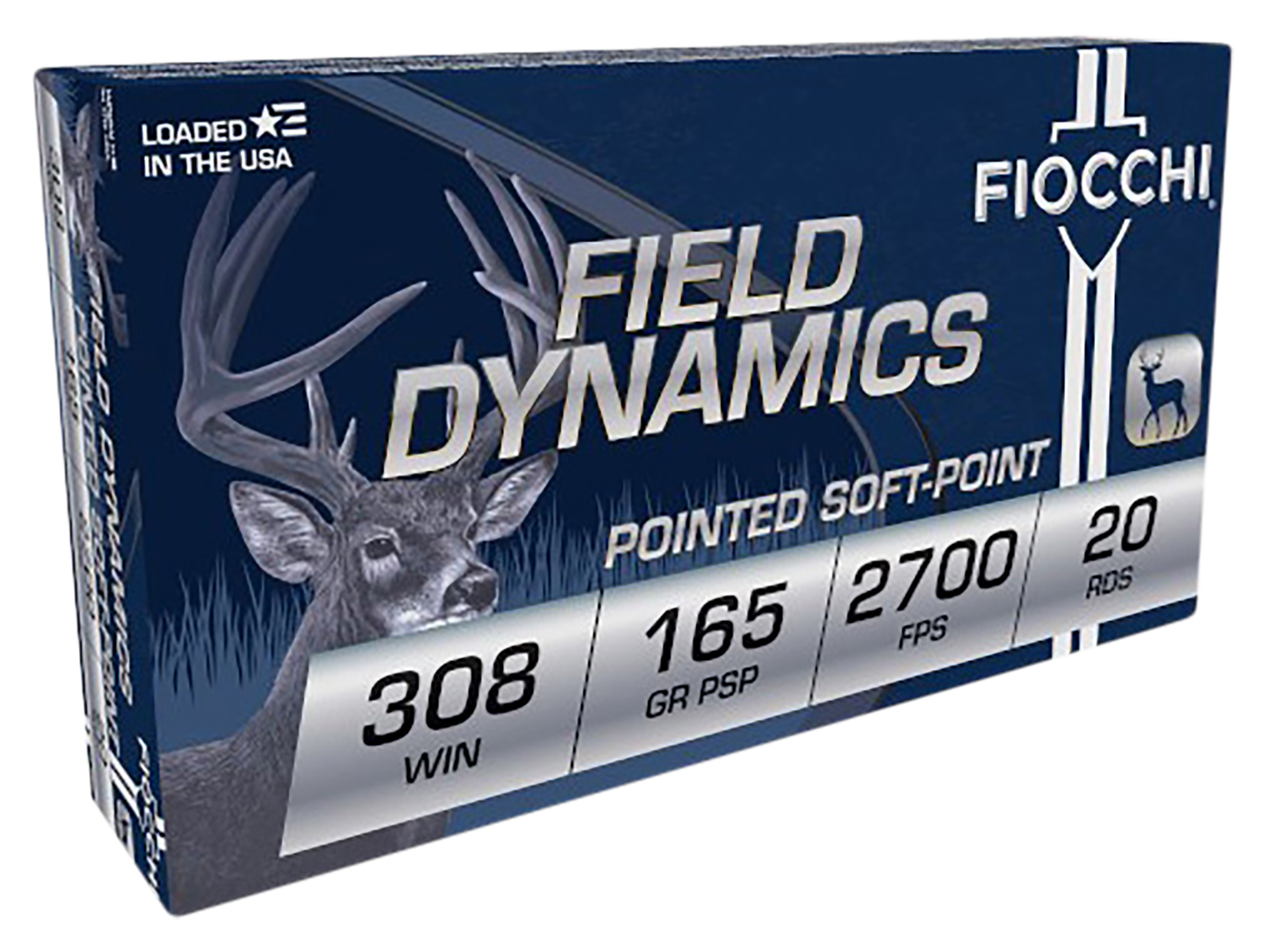 Fiocchi Shooting Dynamics Rifle Ammunition 308D, 308 Winchester (7.62 NATO), Boat Tail Soft Point (SP), 165 GR, 2800 fps, 20 Rd/bx