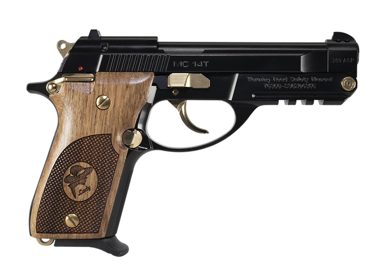 EAA MC 14T Solution Lady Pistol 390881, 380 ACP, 4.50in, Black Polymer, Gloss Black w/Gold Accents Finish, 13 Rds