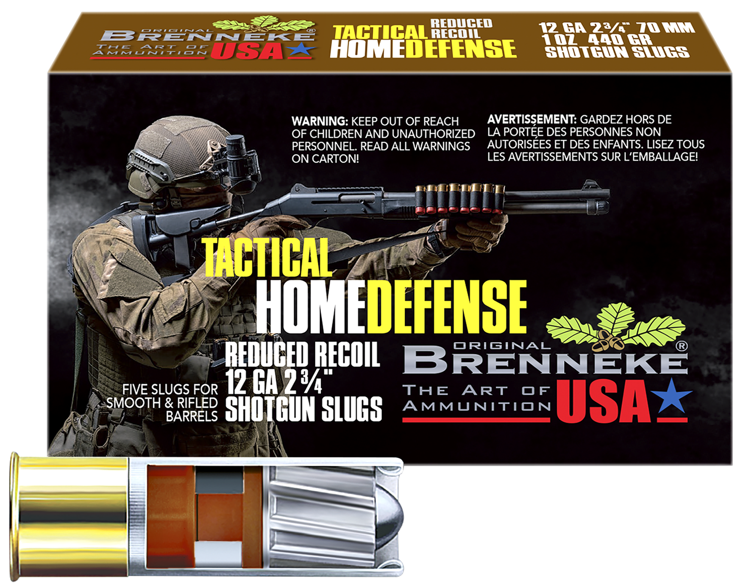 Brenneke Tactical Home Defense Slugs SL122THD-1205126, 12 Gauge, 2-3/4", 1 oz, 1378 fps, 5 Rd/bx
