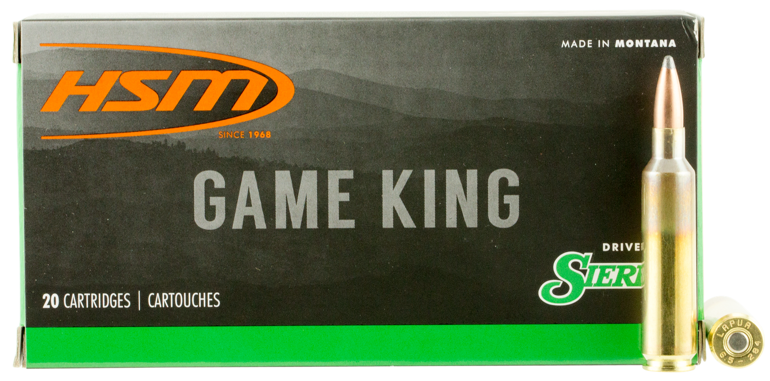 HSM Game King Rifle Ammunition 65X284NORMA3, 6.5X284mm Norma, Spitzer Boat Tail, 140 GR, 3052 fps, 20 Rd/Bx