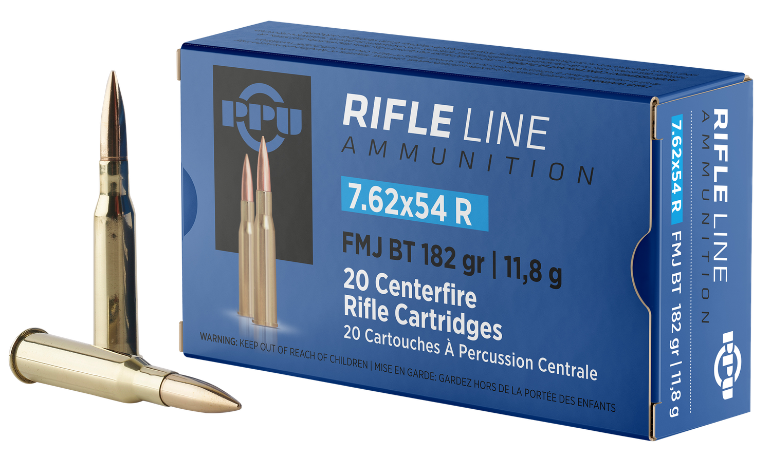 Prvi Partizan Rifle Ammunition PP76254F, 7.62x54R, Full Metal Jacket Boat Tail (FMJBT), 182 GR, 2625 fps, 20 Rds/Bx