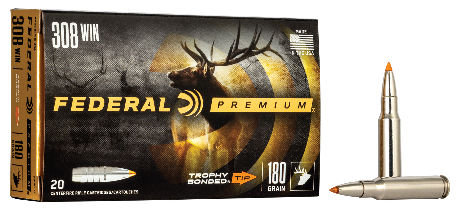 Federal Premium Vital-Shok Rifle Ammunition P308TT1, 308 Winchester, Trophy Bonded Bear Claw, 180 GR, 2620 fps, 20 Rd/bx